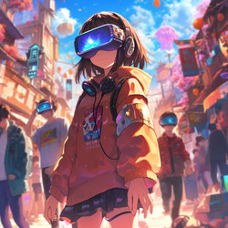 anime character using virtual reality glasses metaverse11
