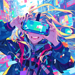 anime character using virtual reality glasses metaverse211