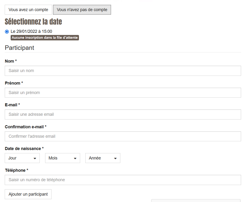 insription pas de compte formulaire